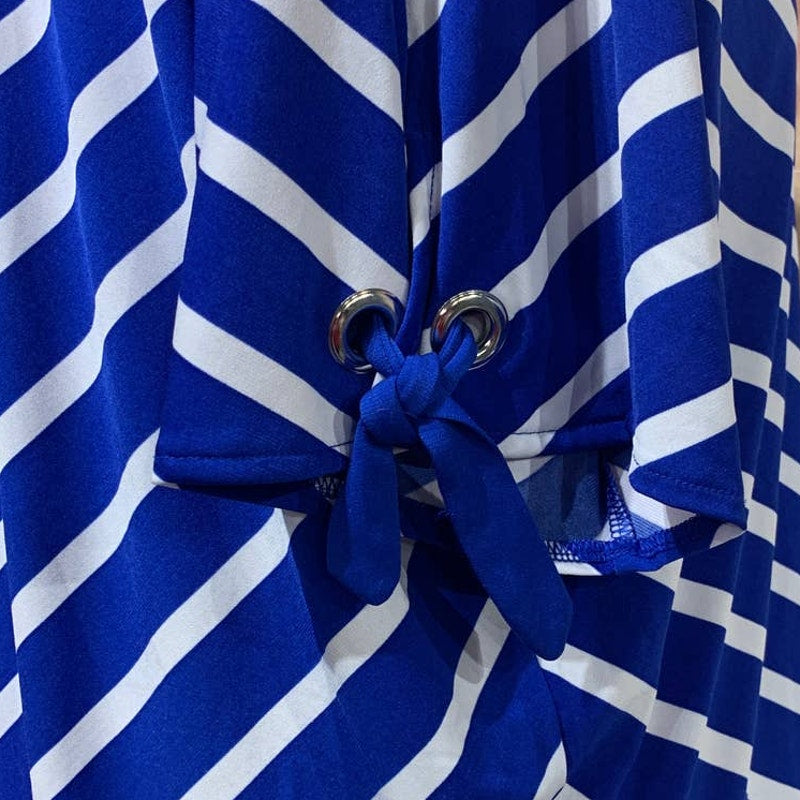 Croft &amp; Barrow 2X Short Sleeve Blue Chevron Stripe Flowy Stretchy Polyester Top