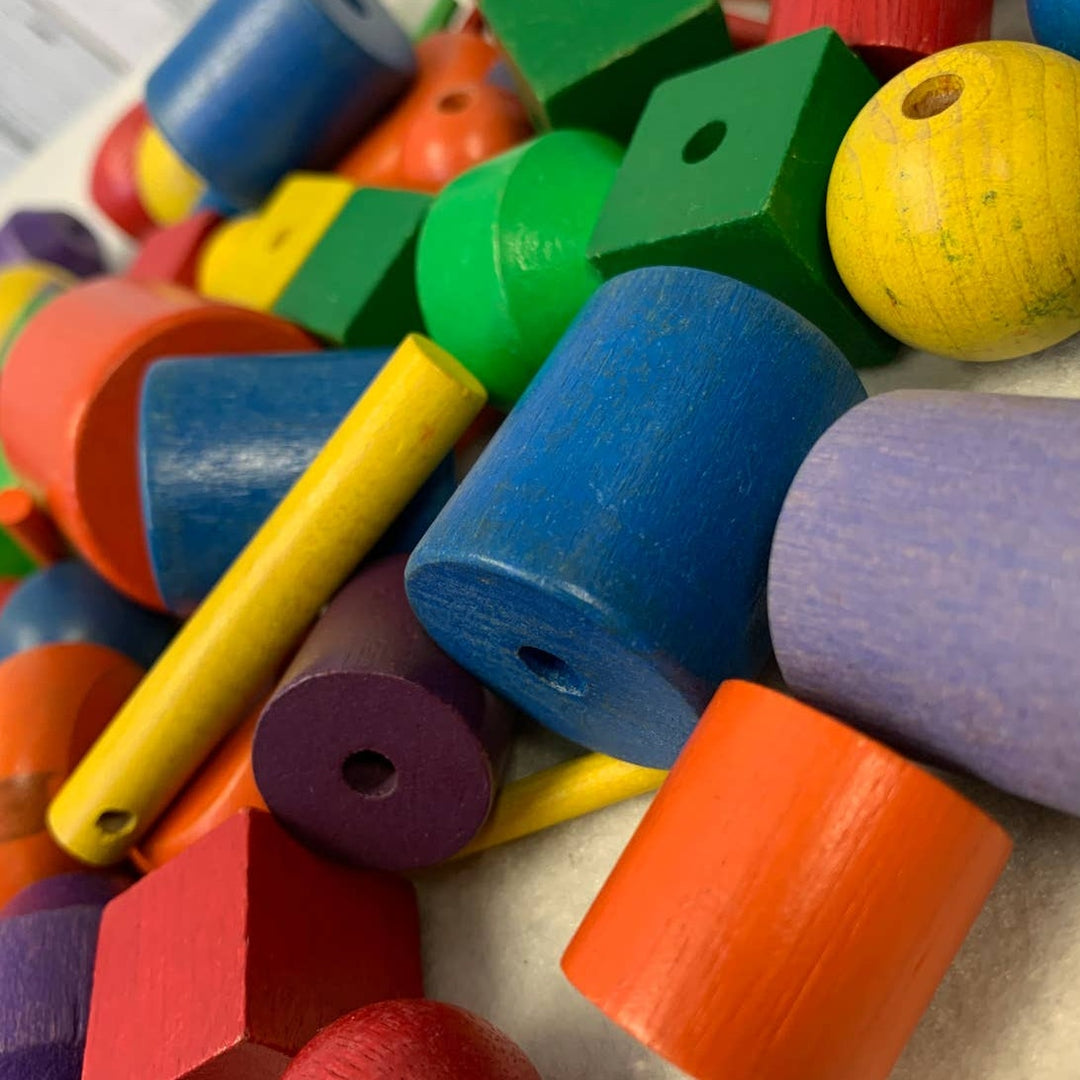 Vintage Painted Solid Wood Beads Cubes Balls Sticks Childrens Necklace Toys