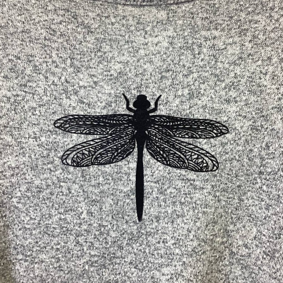 Hand Printed Upcycled Girls Medium Dragonfly Ruffled Long Sleeve Hi Low Sweater