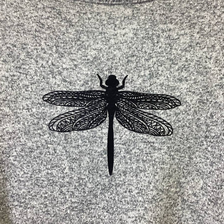 Hand Printed Upcycled Girls Medium Dragonfly Ruffled Long Sleeve Hi Low Sweater