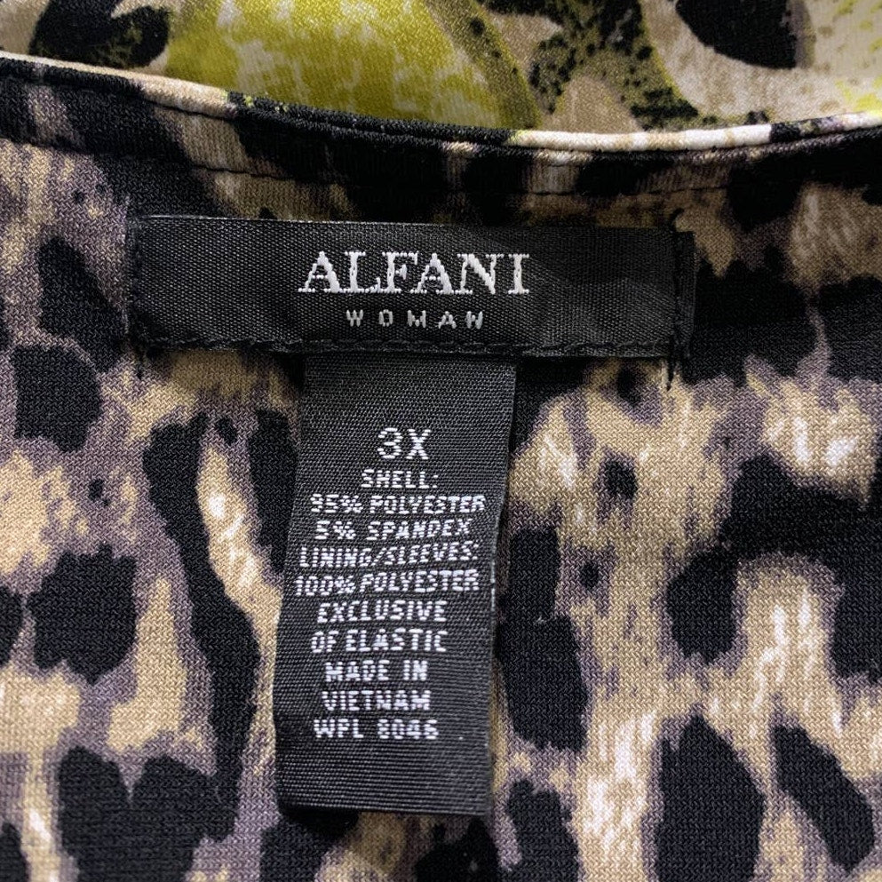 Alfani Woman 3X Long Sheer Sleeve Polyester Blend Leopard Snake Blouson Top