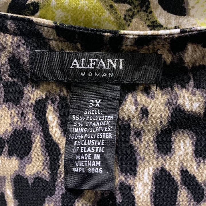 Alfani Woman 3X Long Sheer Sleeve Polyester Blend Leopard Snake Blouson Top