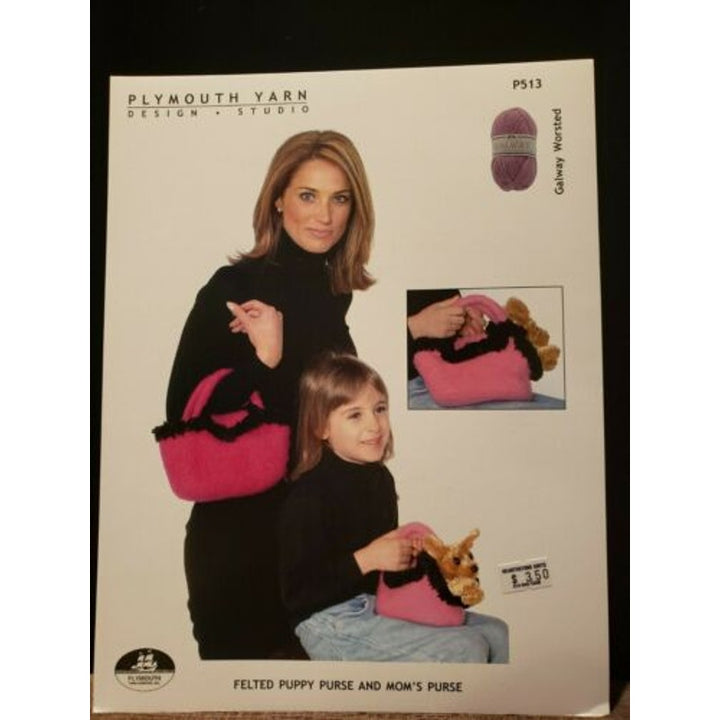 New Plymouth Yarn Galway Worsted Felted Mom Puppy Purse Knitting Pattern P513