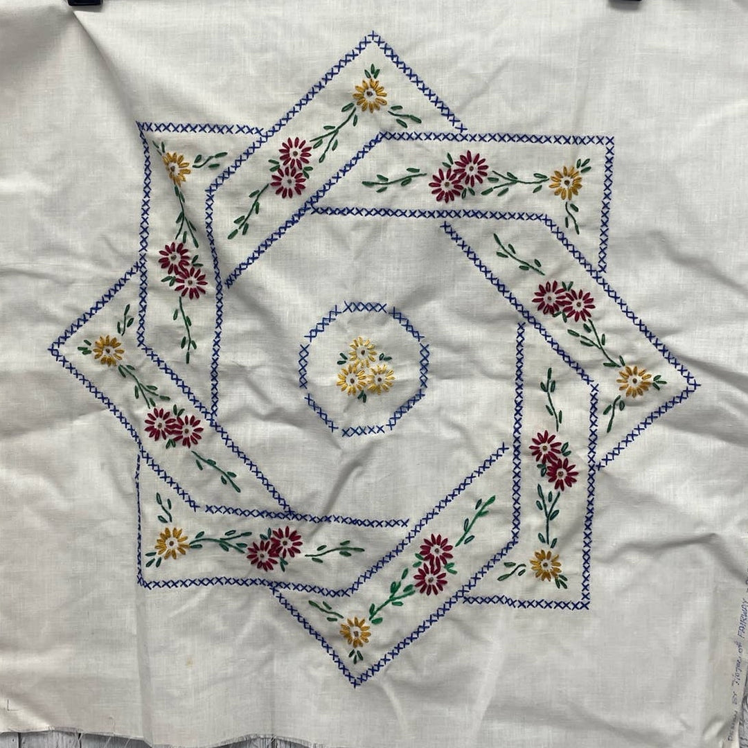 Vintage Handmade Cross Stitch Floral Diamond Wreath Ready to Frame Wall Art