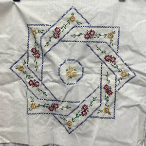 Vintage Handmade Cross Stitch Floral Diamond Wreath Ready to Frame Wall Art