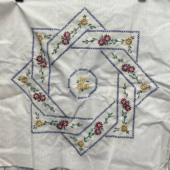 Vintage Handmade Cross Stitch Floral Diamond Wreath Ready to Frame Wall Art