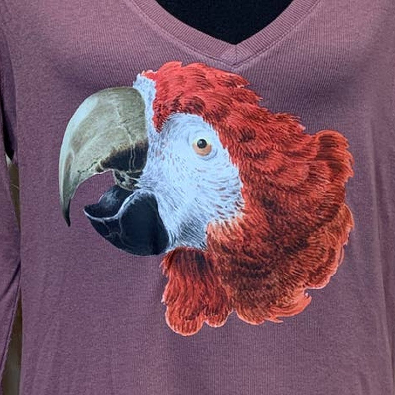 Upcycled Hand Printed Womens XL Macaw Parrot Ukraine Artist Fundraiser Bird Tee
