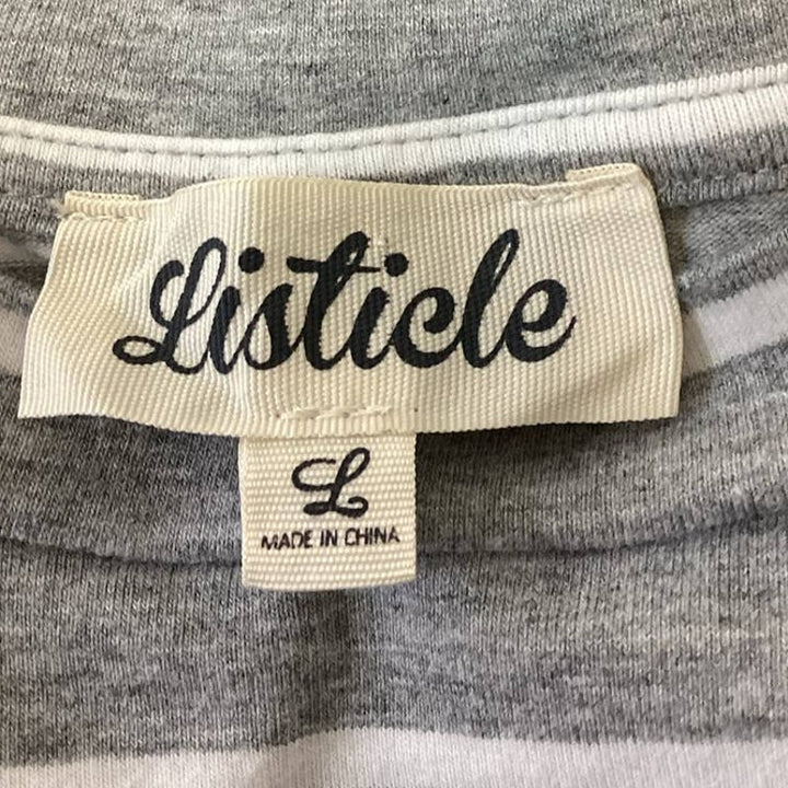 Listicle Womens Large Short Sleeve Striped Cotton Blend Tee Shirt w Open Back