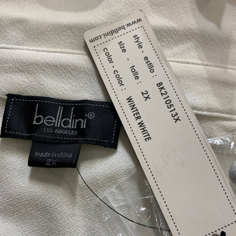 New Belldini Womens 2X Winter White Button Down Long Bell Sleeve Top Blouse