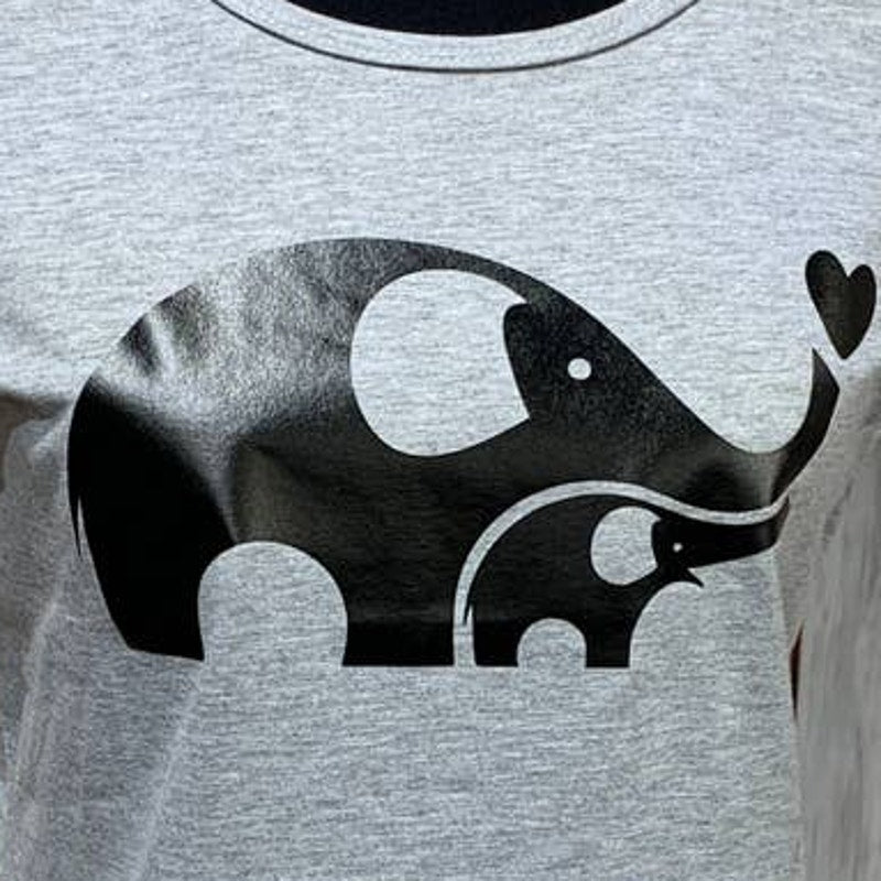 New Hand Printed Small Elephant Spirit Mama &amp; Baby Short Sleeve T-Shirt Tee