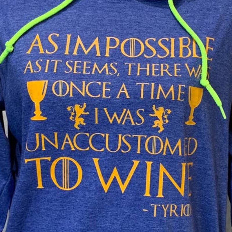 Game of Thrones Ladies XL Tyrion Unaccustomed to Wine PolyCotton Hoodie Tee