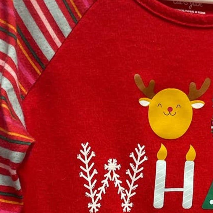 Cat &amp; Jack Child Medium Oh What Fun Long Sleeve Polyester Christmas PJ Tee