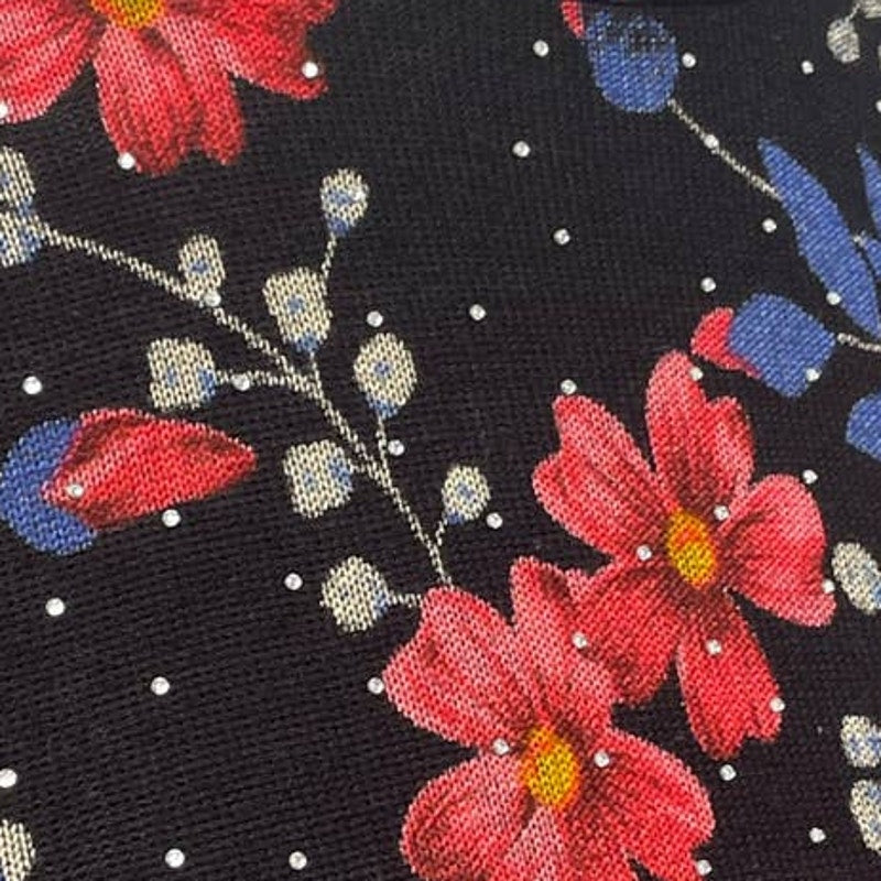 Emily Daniels Medium Long Sleeve Silver Stud Bejeweled Crew Neck Floral Sweater