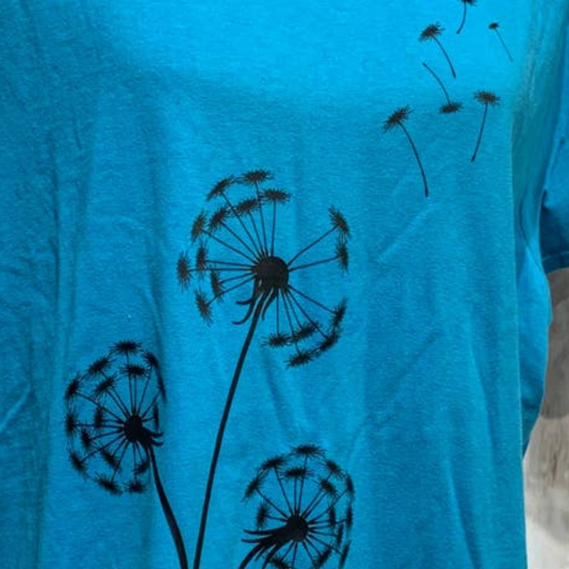 Hand Printed Upcycled Dandelion Make a Wish 3X 100% Cotton Short Sleeve Tee