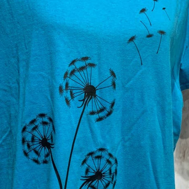 Hand Printed Upcycled Dandelion Make a Wish 3X 100% Cotton Short Sleeve Tee