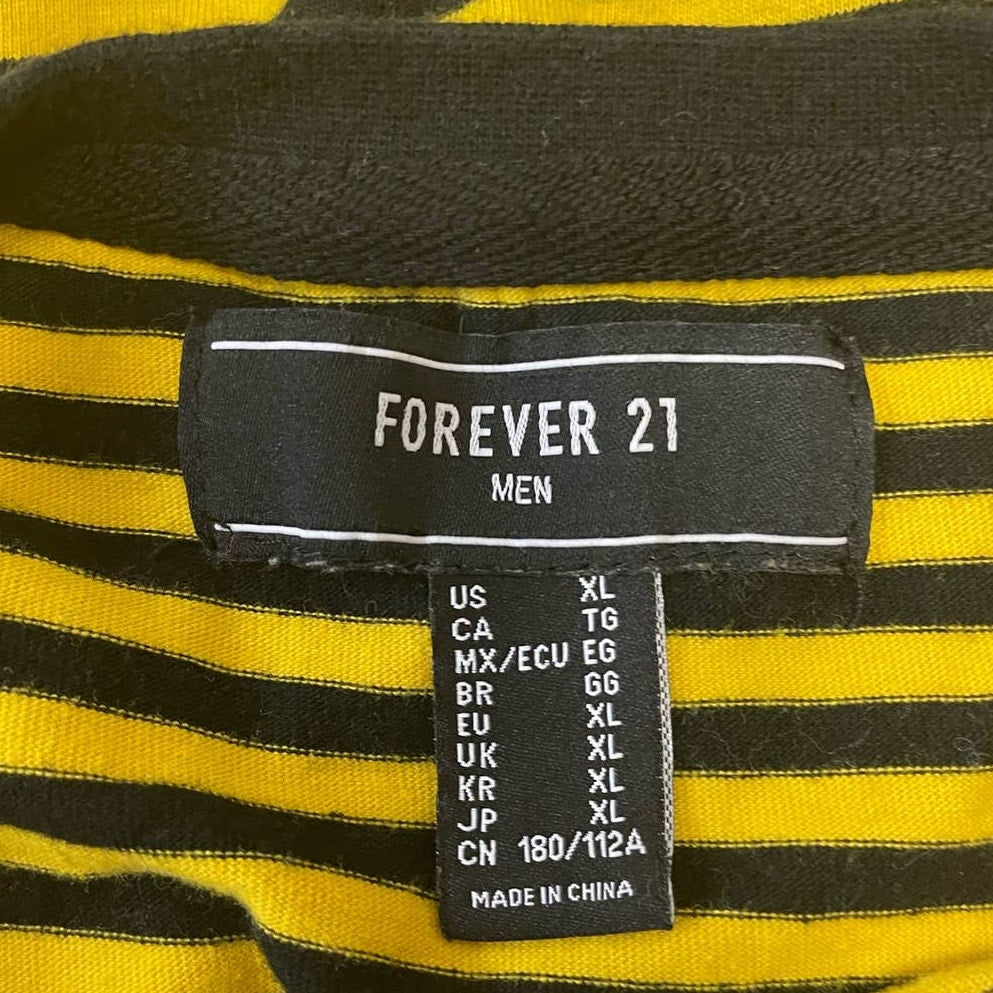 Forever 21 Men XL Stay Humble Black Yellow Striped Long Sleeve Crew Neck Tee