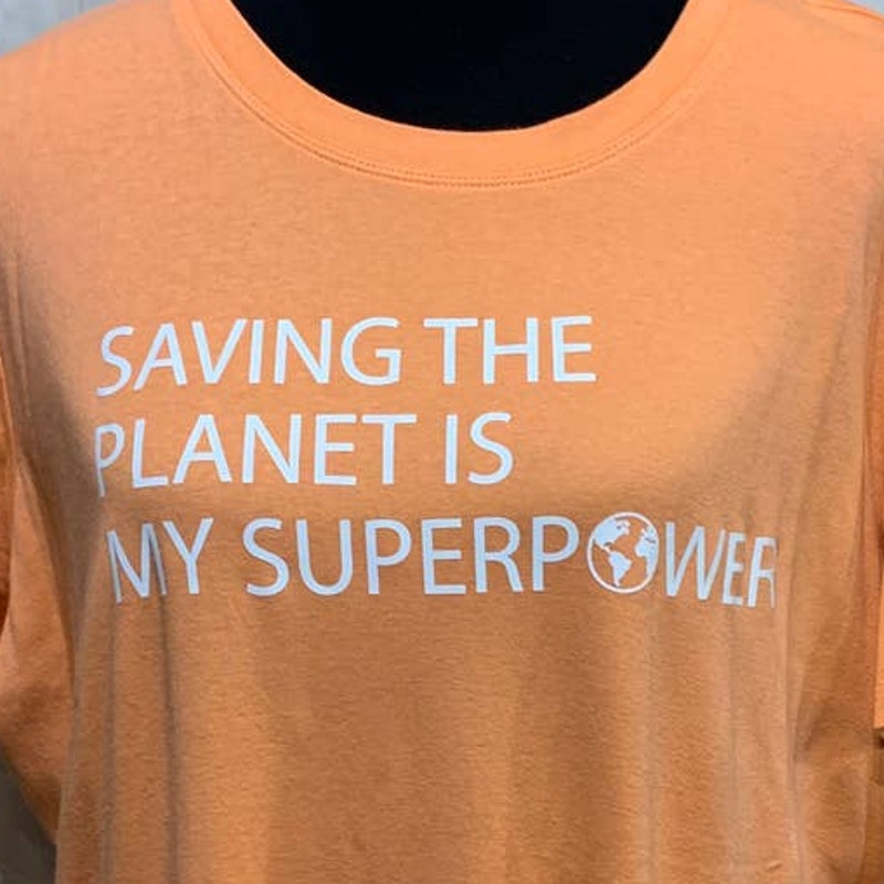 Hand Printed Upcycled Womens 3X Saving the Planet is My Superpower Tee Shirt