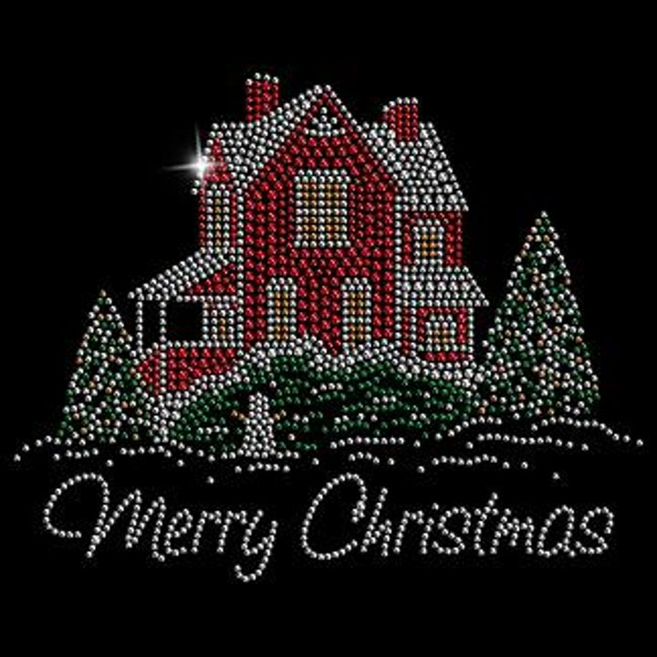 New Large Hand Printed Christmas Rhinestone 3/4 Sleeve 100% Cotton V-Neck Tee