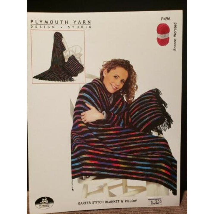 New Plymouth Encore Worsted Garter Stitch Blanket Pillow Knitting Pattern P496