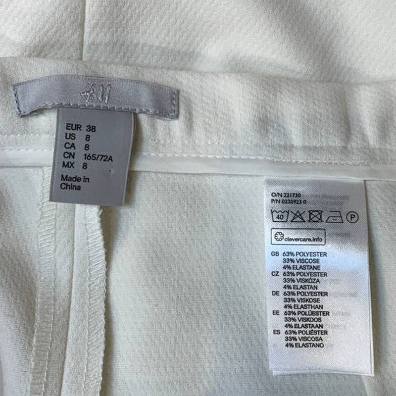 H&amp;M Size 8 Ivory Short Ruffle Polyester Blend Side Zip Body Con Layered Skirt