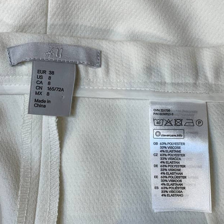 H&amp;M Size 8 Ivory Short Ruffle Polyester Blend Side Zip Body Con Layered Skirt