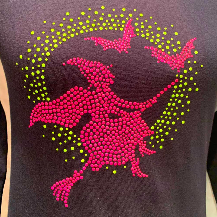 New Hand Printed Small Halloween Witch Long Sleeve Black Light Glow Tee Shirt