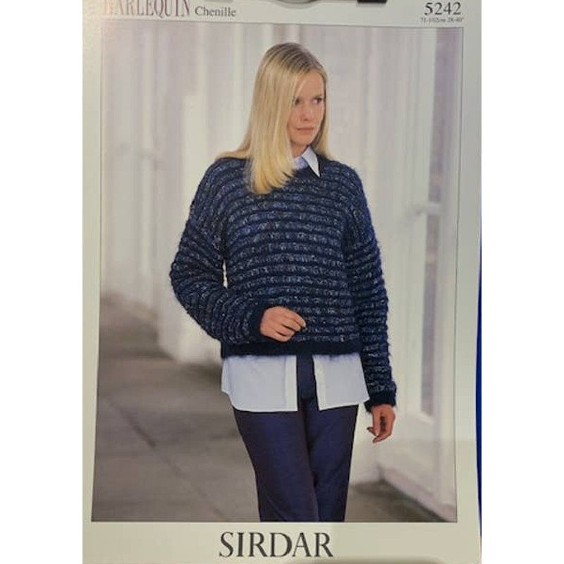 New Sirdar 5242 Harlequin Chenille Textured Pullover Sweater Knitting Pattern