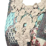 Spense Womens Medium Boho Patchwork Lace Cold Shoulder Bell Sleeve Paisley Top