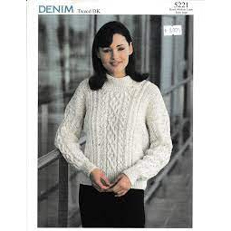 New Sirdar 5221 Denim Tweed Pullover Mock Turtleneck Sweater Knitting Pattern