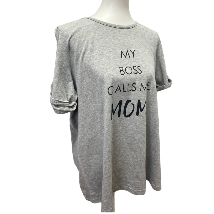 AVON Womens Size 1X My Boss Calls Me Mom Short Rolled Sleeve Crew Neck Tee