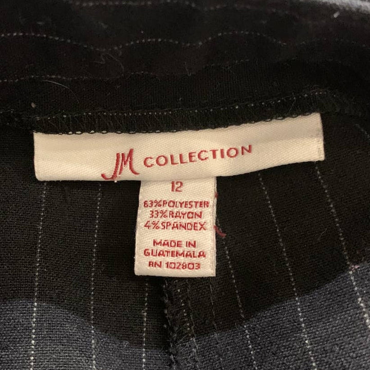 JM Collection Size 12 Black w White Pin Stripe Washable Career Flat Front Pants