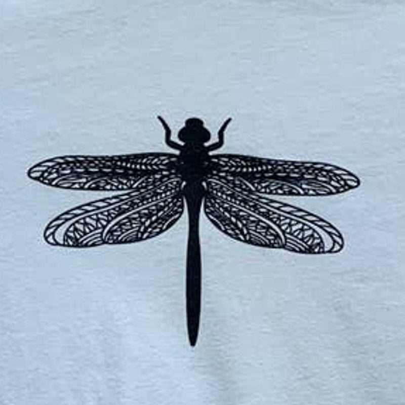 Hand Printed Upcycled Child Large (10/12) Dragonfly Long Sleeve Crew Neck Tee