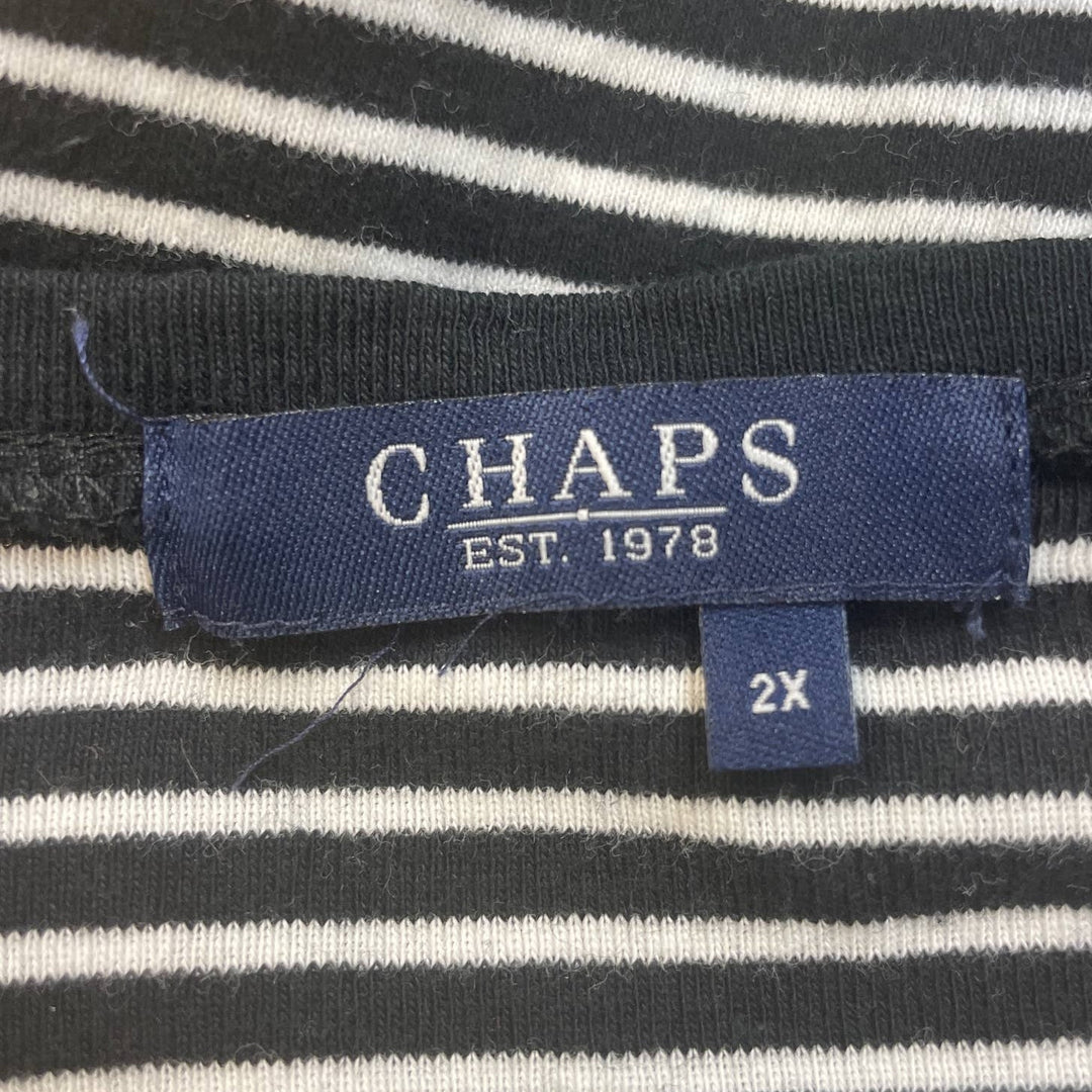 Chaps Womens 2X Half Sleeve V-Neck Cotton Blend Black White Striped Tee Shirt