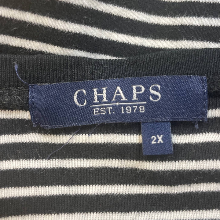 Chaps Womens 2X Half Sleeve V-Neck Cotton Blend Black White Striped Tee Shirt