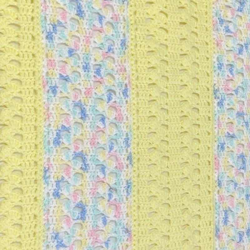 Handmade Pastel Yellow White Blue Hand Crocheted Baby Blanket Afghan Throw