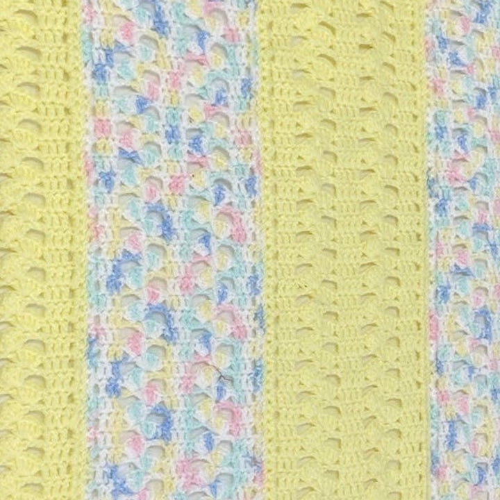 Handmade Pastel Yellow White Blue Hand Crocheted Baby Blanket Afghan Throw