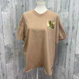 Hand Printed Upcycled Mens XL Wild Lion Cotton Blend Short Sleeve V-Neck Tee