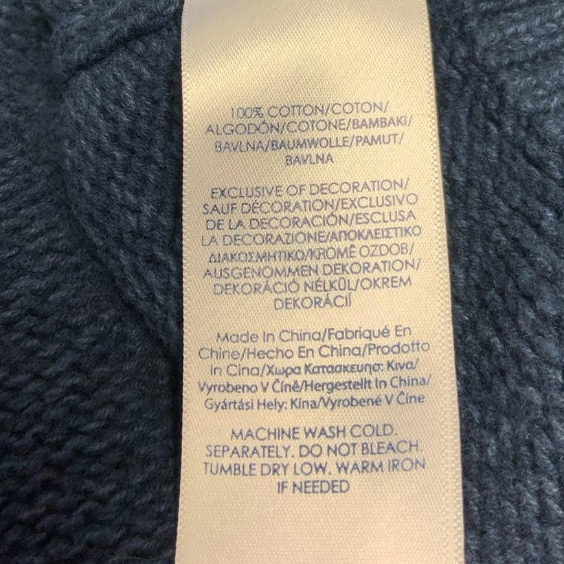Chaps XL 1/4 Button Navy Blue 100% Cotton Knit Sweater w Leather Elbow Patches