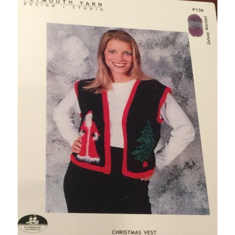 New Lesley Weller Plymouth Yarn P136 Christmas Vest in Galway Knitting Pattern