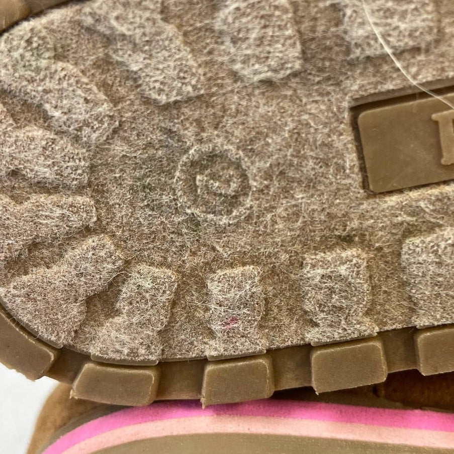 Childrens Place Girls Size 2 Faux Suede Fur Pink Brown Lace Up Fall Winter Boots