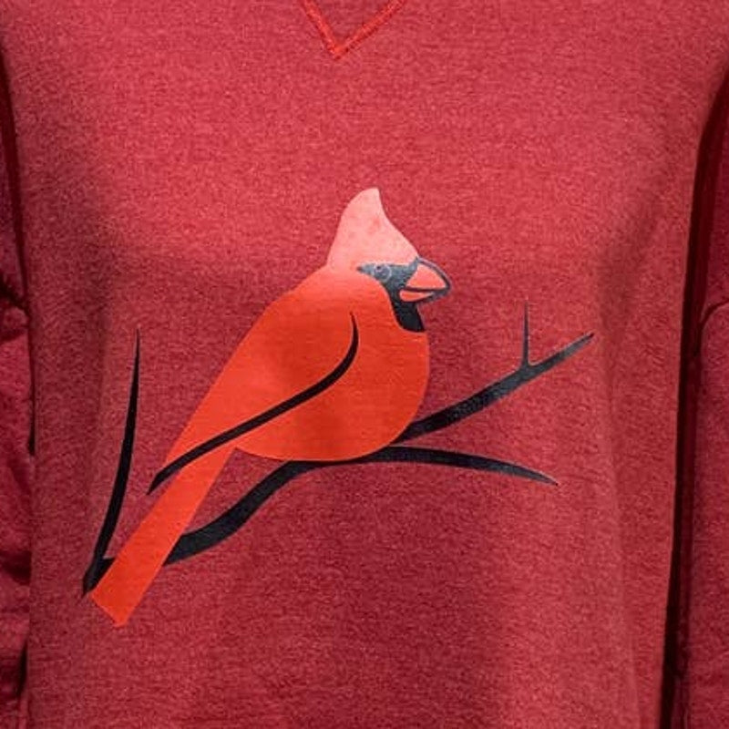 Hand Printed Upcycled Mens Large Cardinal Bird PolyCotton Crew Neck Sweatshirt