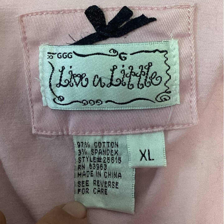 Live A Little Womens XL Cotton Blend Pink Short Sleeve Button Up Jacket Blouse