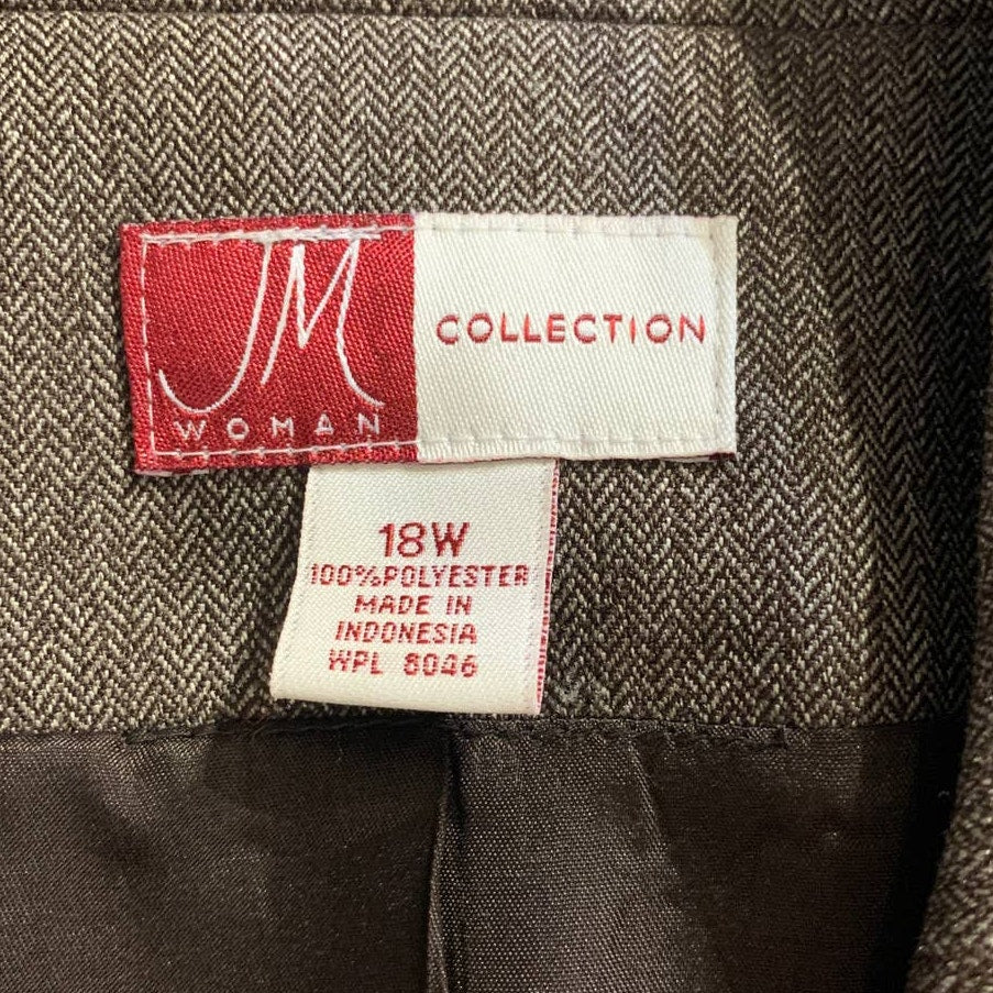 JM Collection Plus Size 18W Brown Two Button Career Polyester Suit Blazer Jacket