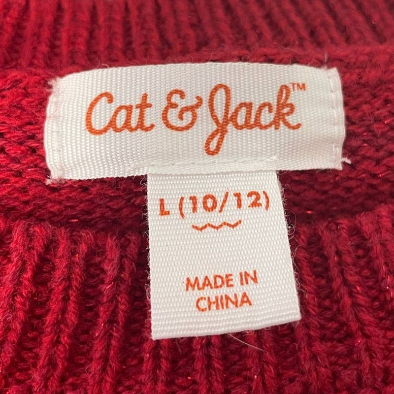 Cat &amp; Jack Girls Large Red Acrylic Yarn Knit Long Sleeve Sweater Dress