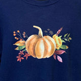 Hand Printed Large Upcycled Pumpkin Autumn Fall Flower Long Sleeve Sweatshirt