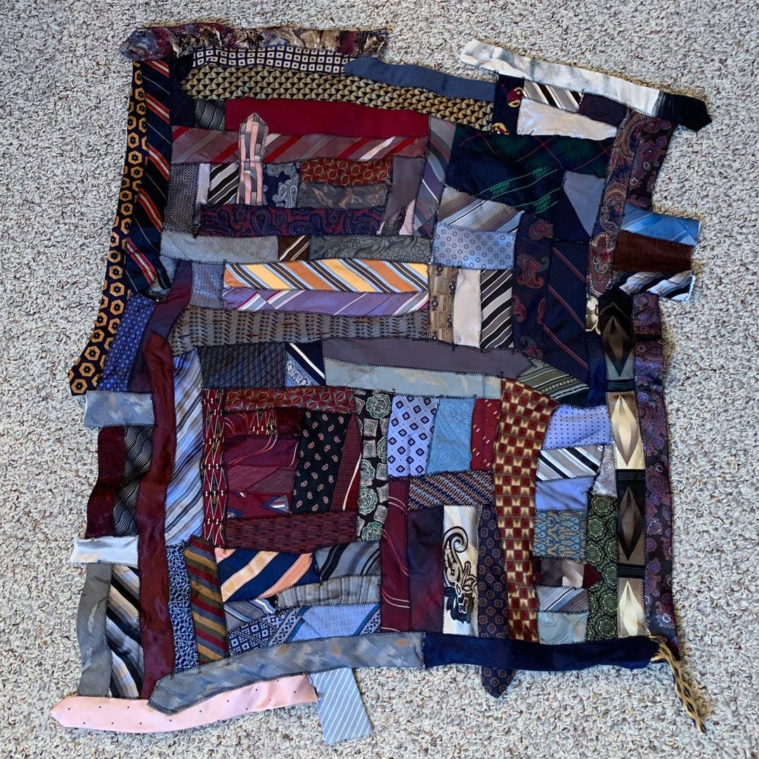 Handmade Upcycled Vintage Necktie Silk Polyester Pieced Quilt Block Fabric Sq
