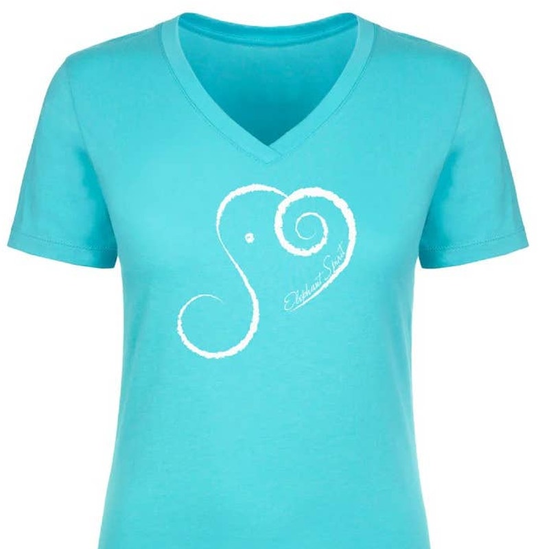 New Hand Printed Blue Elephant Spirit Cotton Blend V-Neck Short Sleeve T-Shirt