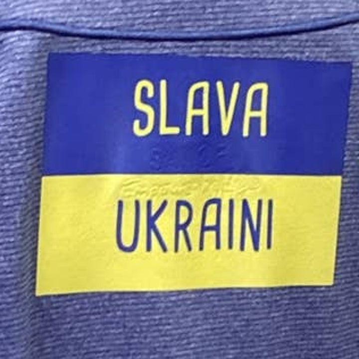 Upcycled Hand Printed Medium Ukraine Flag Slava Ukraini Artist Fundraiser Jacket