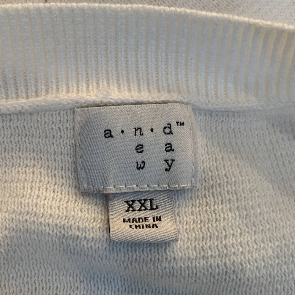 A New Day XXL 100% Cotton White Ruffled Long Sleeve Pullover Crew Neck Sweater