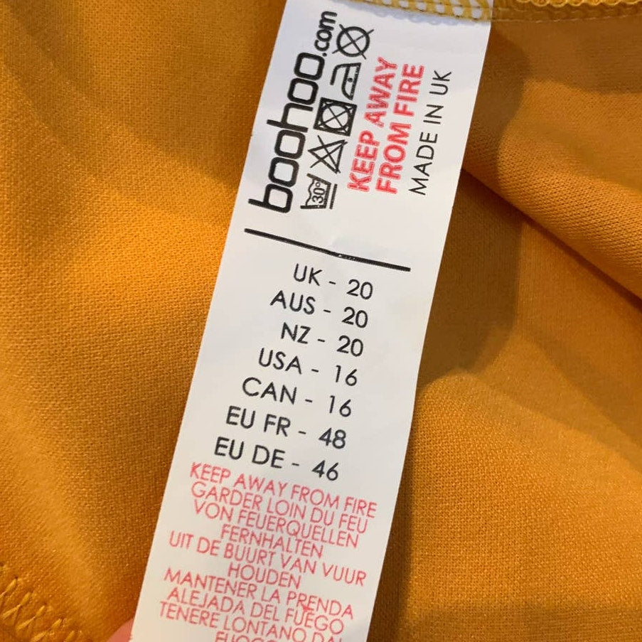 New Plus 16 Boohoo Deep V Plunge Faux Wrap Midi Mustard Yellow Long Sleeve Dress